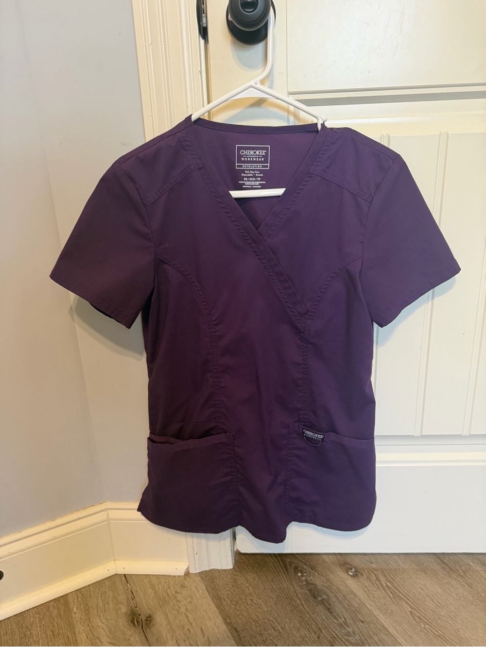 Cherokee Women's V-Neck Scrub Top in Deep Purple
